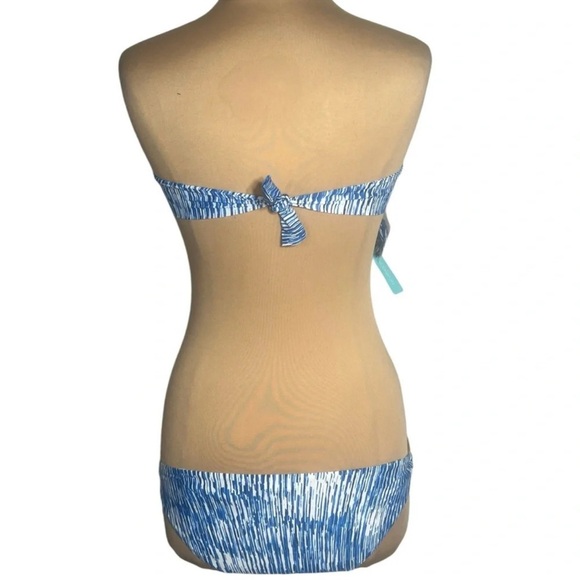 Melissa Odabash Evita aqua blue and white Gold Ring Bandeau Bikini Size Small/6 - Picture 4 of 8